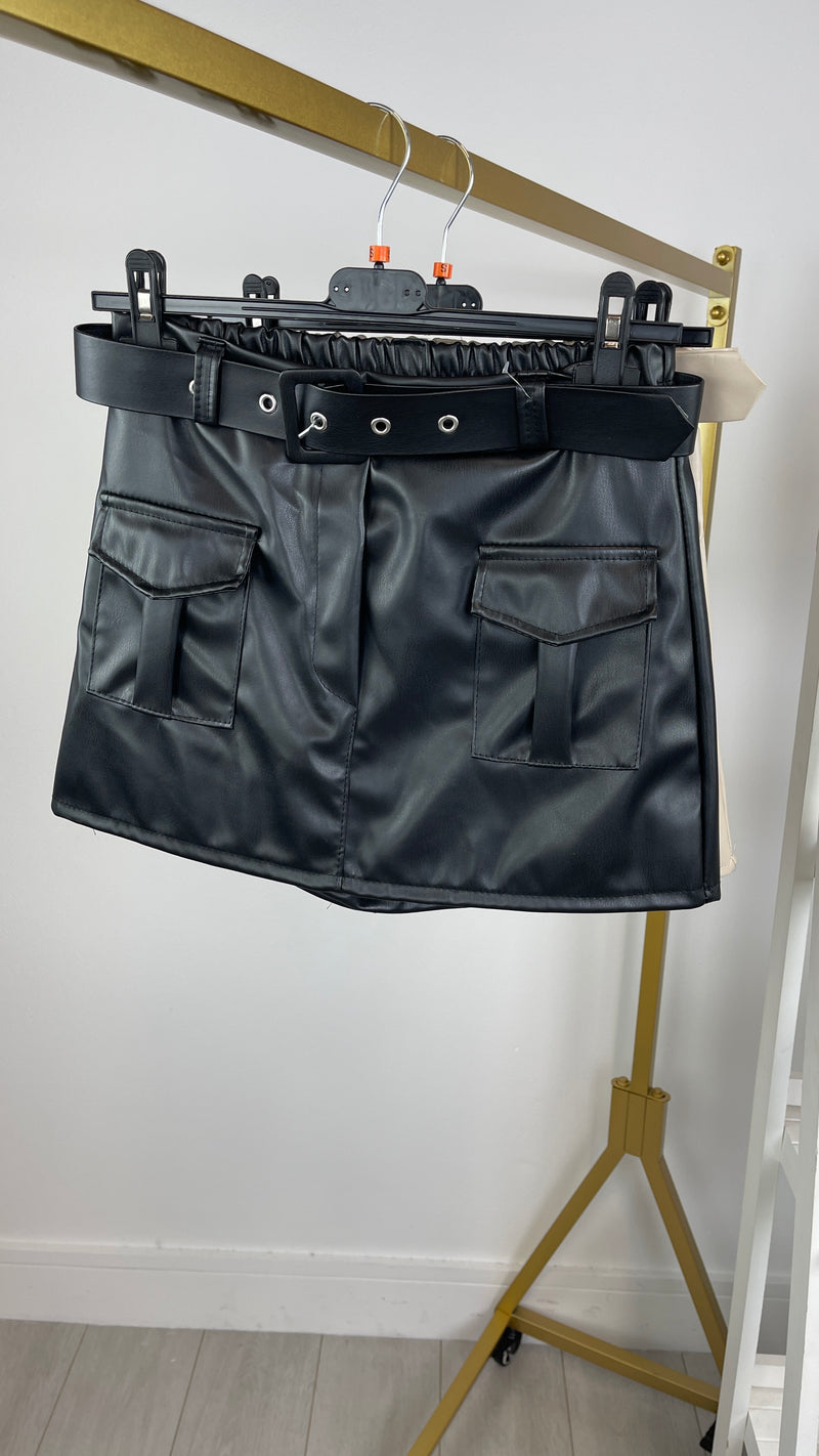 Lottie -  Black Leather Look Skort