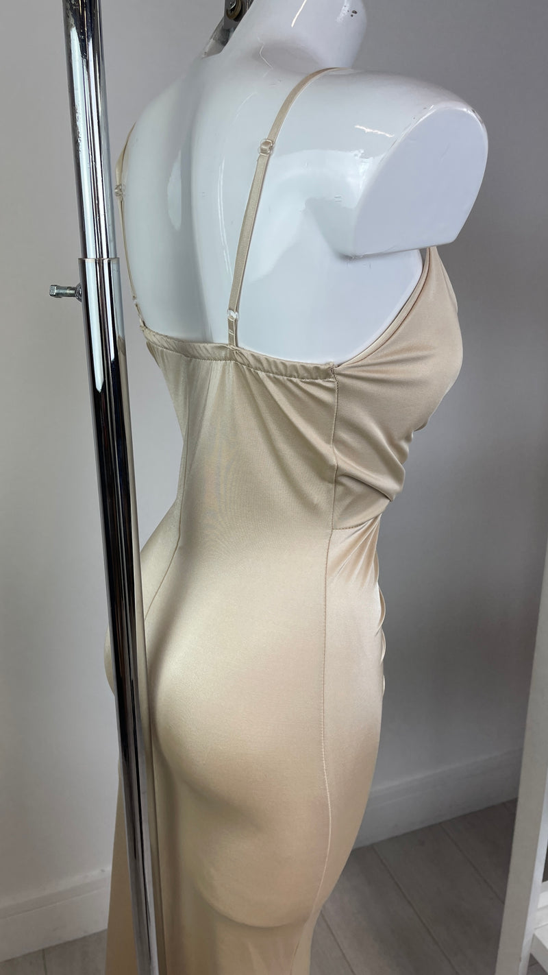 Josie - Champagne Ruched Front Maxi Dress
