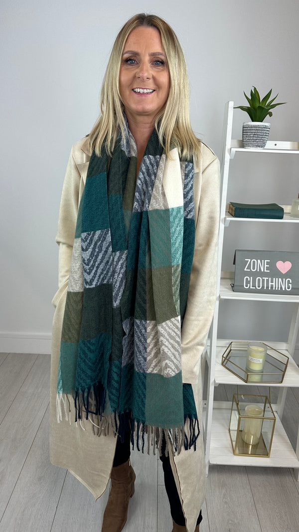 Amy - Green/Navy Winter scarf