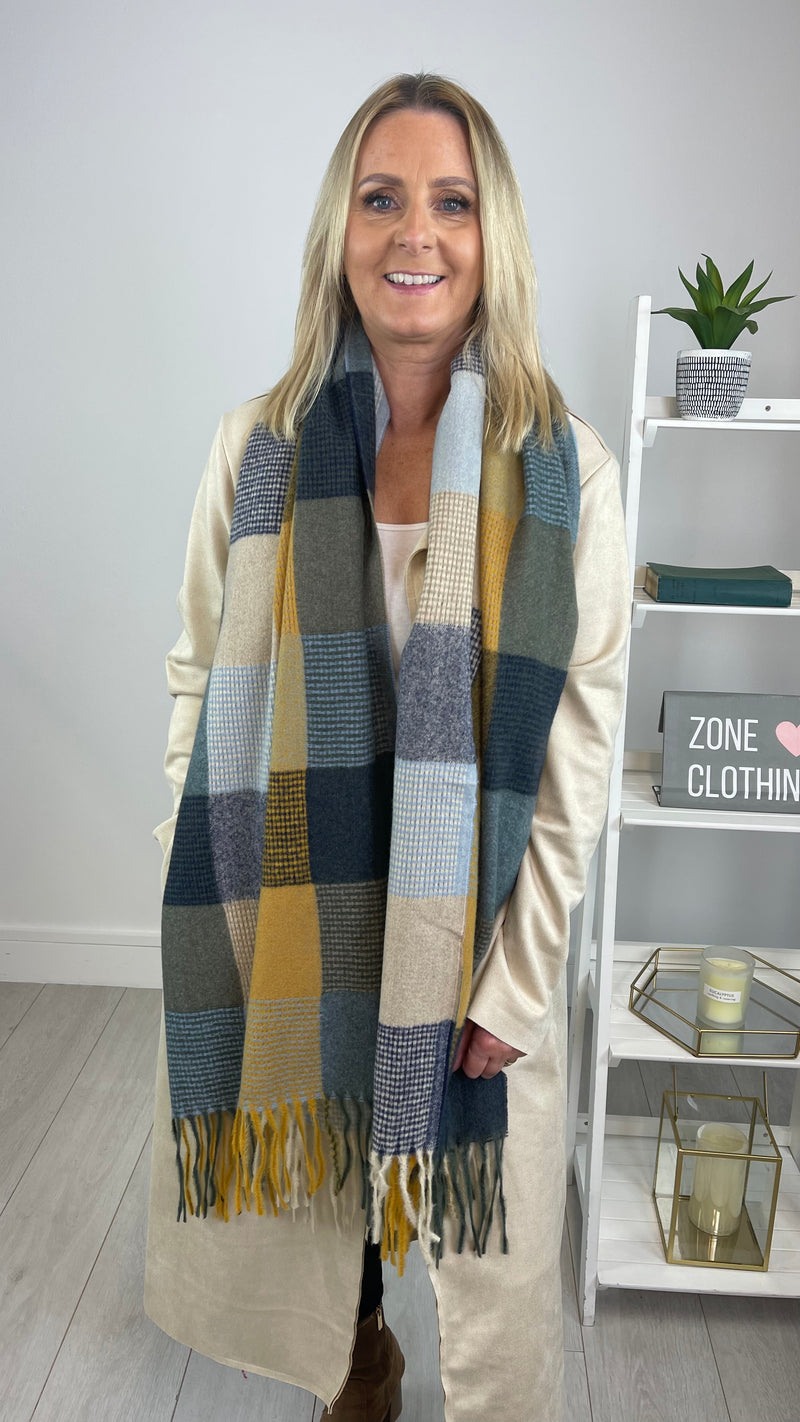 Kerry - Blue/Mustard Check Scarf