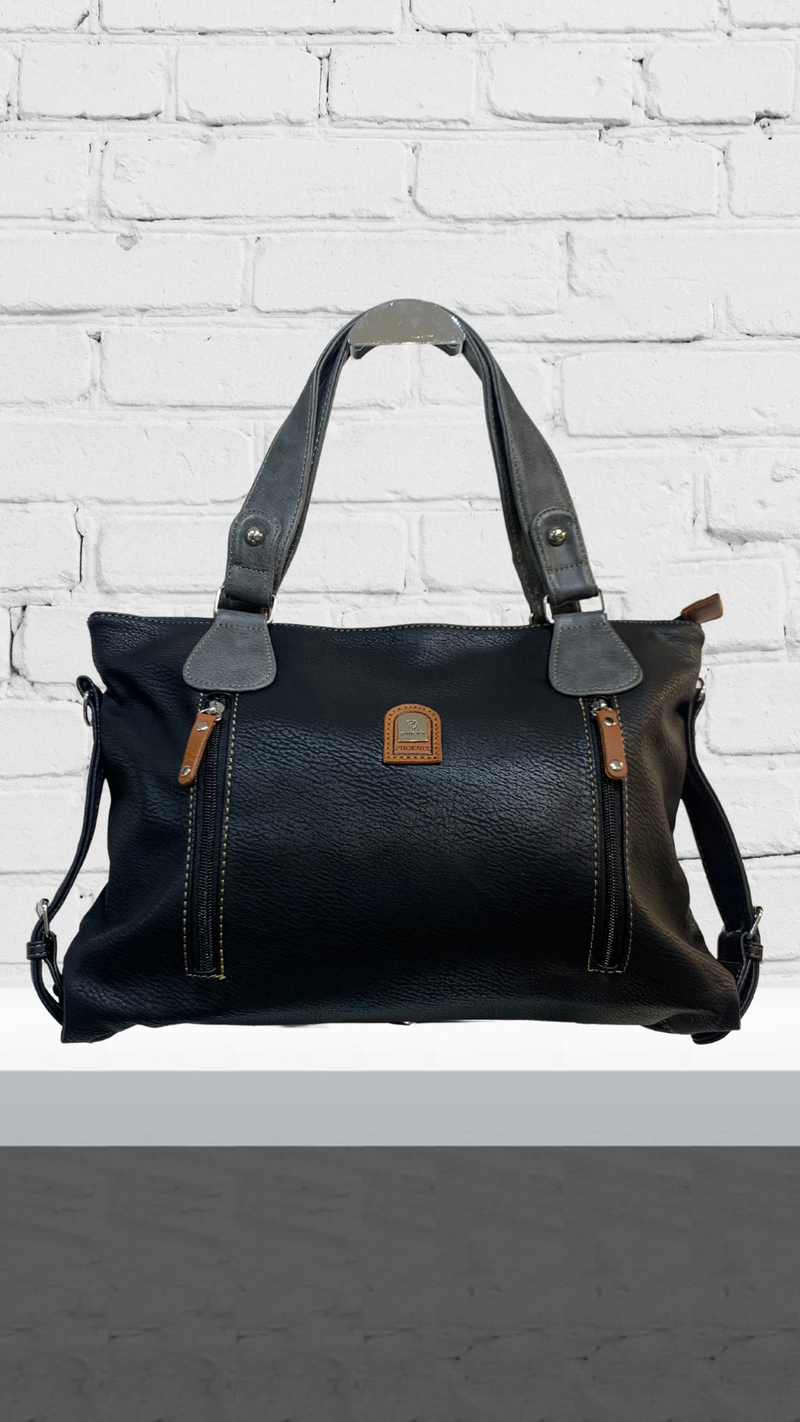 Lexi - Black/Grey Double Zip Handbag