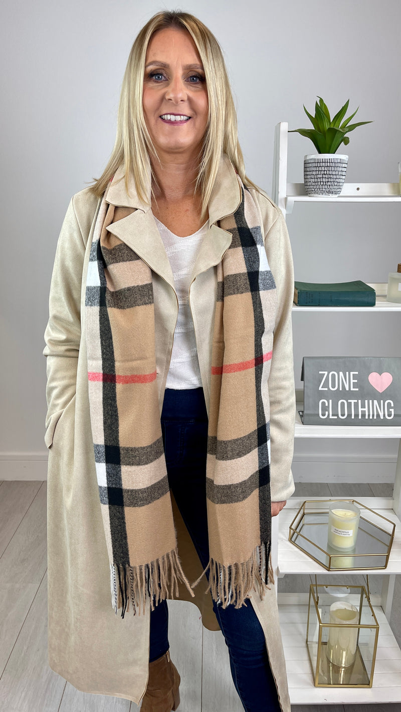 Bella - Camel Designer Inspired Checked Winter scarf