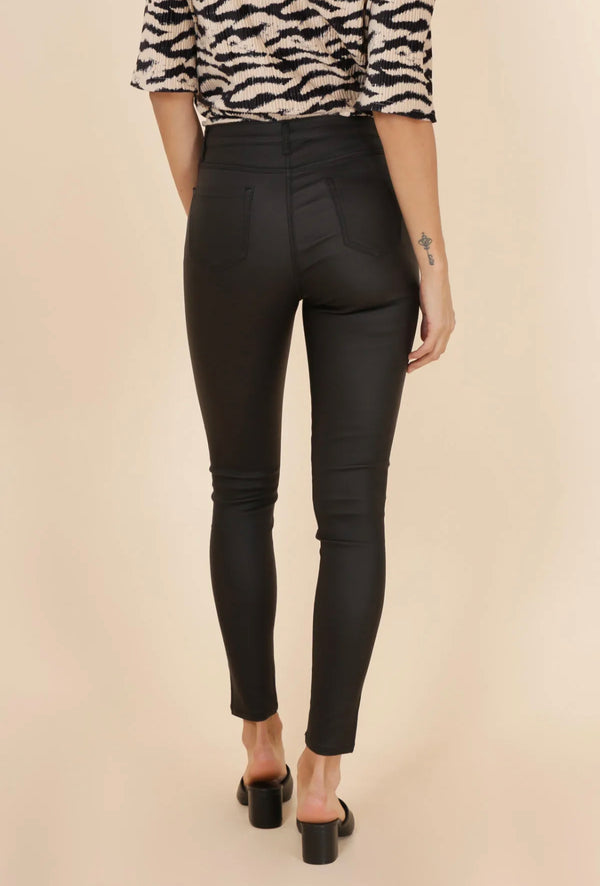 Tina - Black Leather Look Stretch Jean