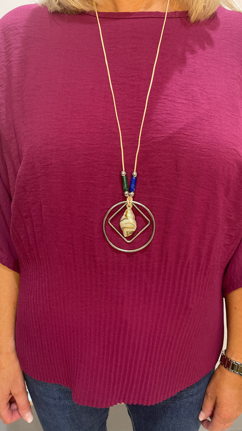 Sadie - Wine Pleated Hem Necklace Top