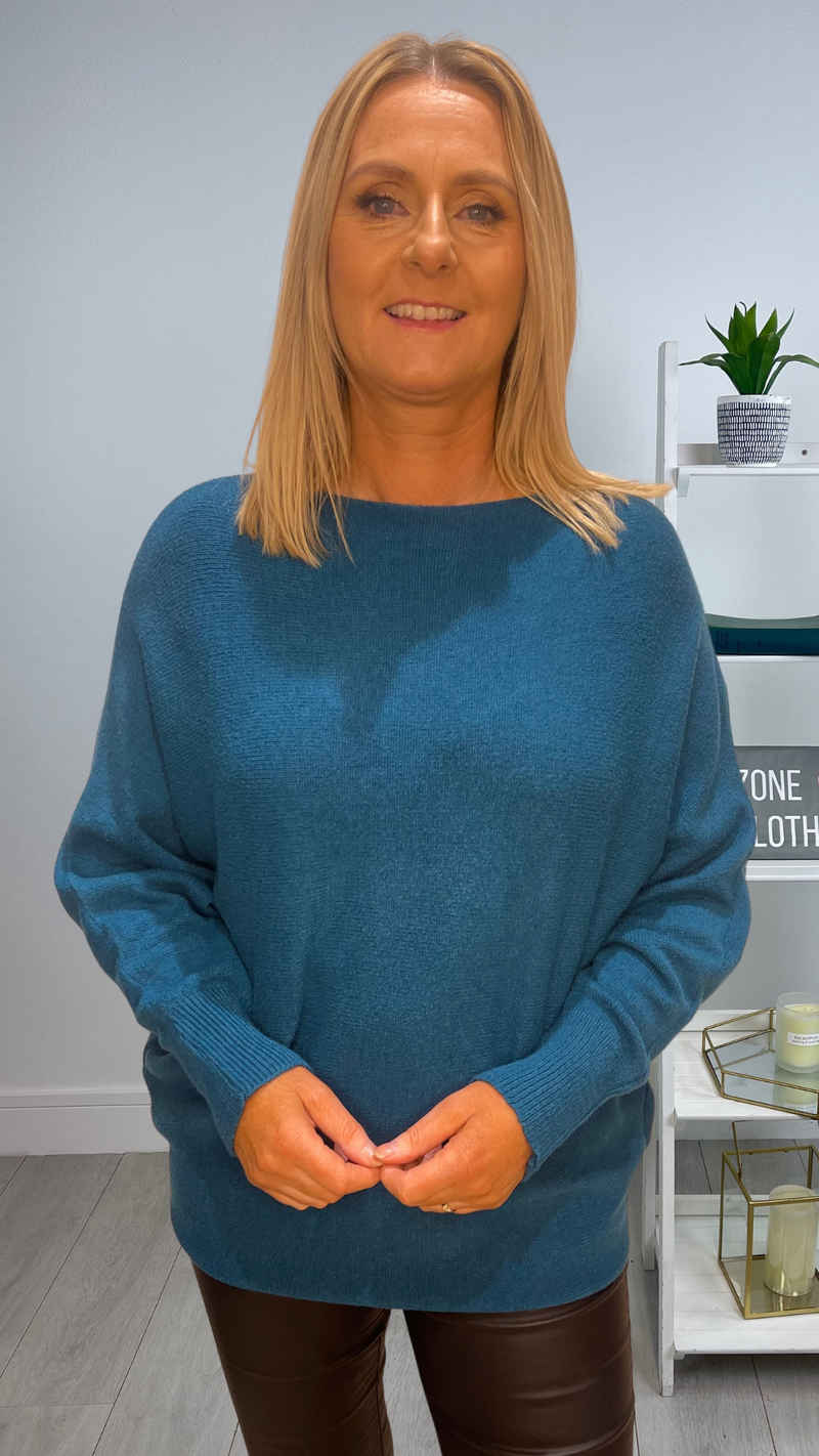 Orla - Teal Soft Bat-Wing Jumper
